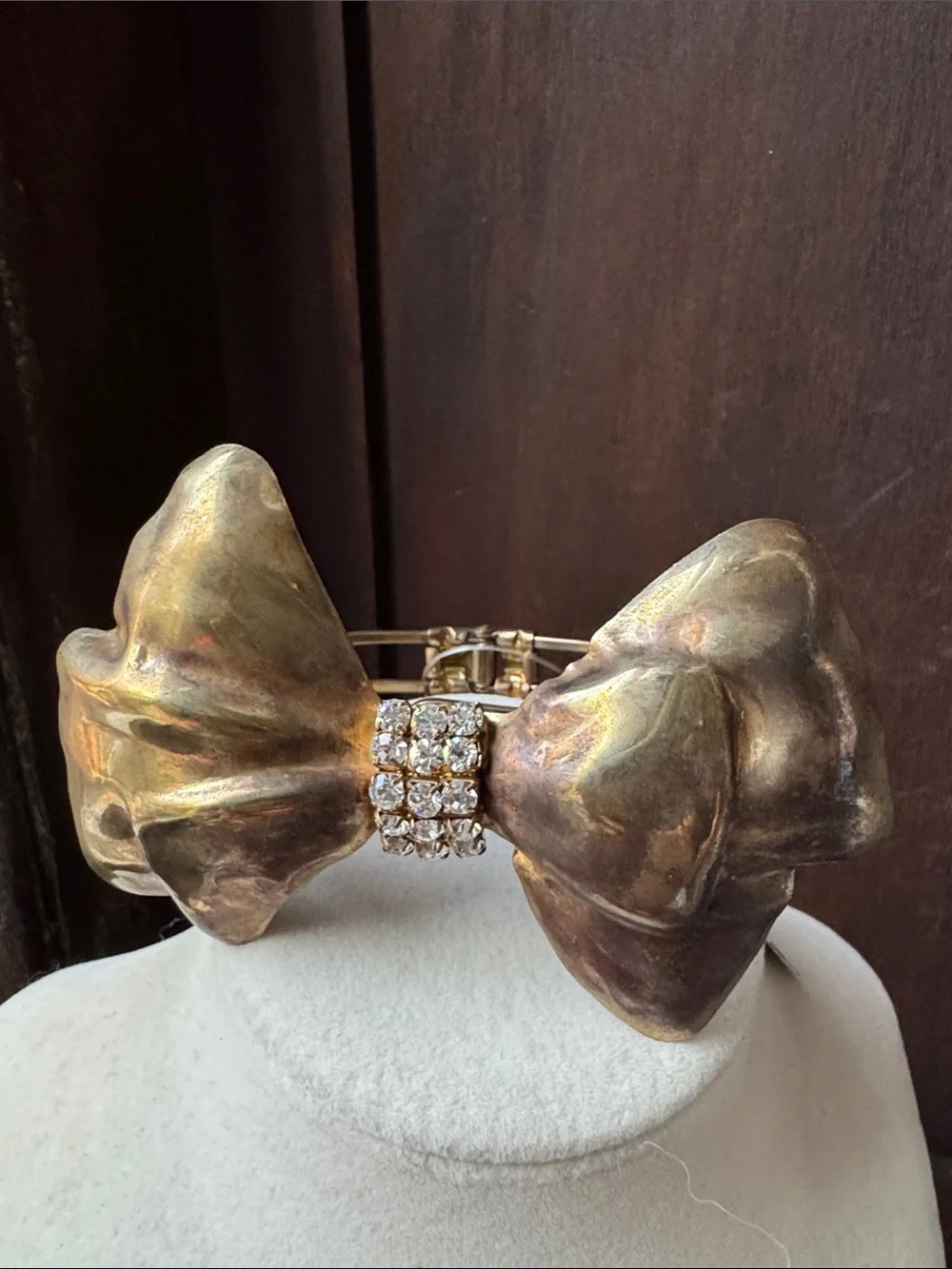 Vintage Gold-Tone Bow Cuff Bracelet with Crystal Accent